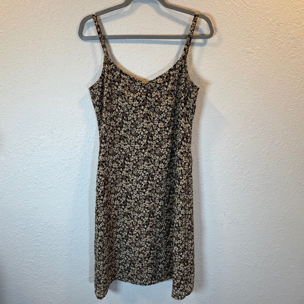 Old Navy Floral Slip Dress Black Tan Cream Ruched V-Neck Spaghetti Strap Size 6